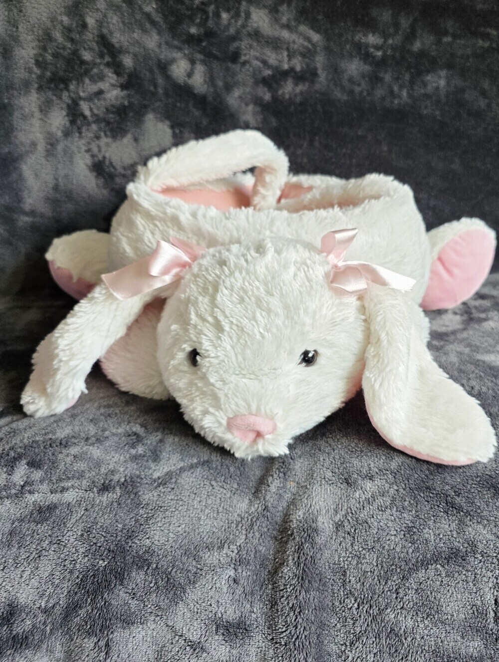 Hug Fun White Bunny Rabbit Plush Easter Basket, 12 x 13" exclusive Easter Bunny